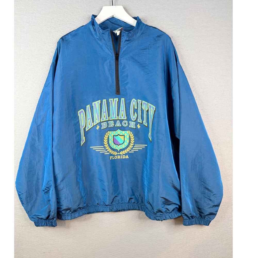 Panama City Beach Iridescent Windbreaker Unisex OS Blue Vintage 90s 1/4 Zip